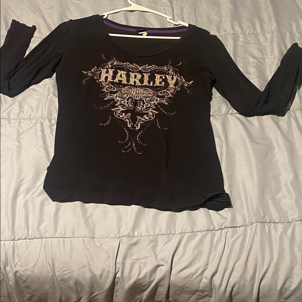 Harley-Davidson Black and Purple Long Sleeve Top